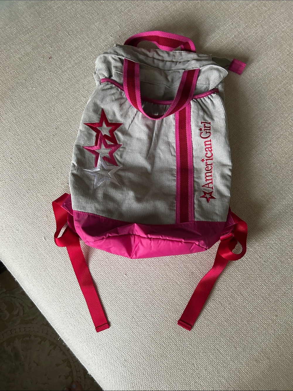American Girl Gray and Hot Pink Star Accent Backpack